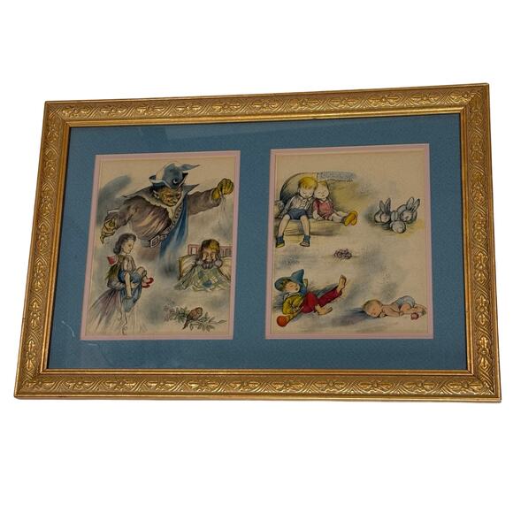 MCM Baby Angel Prints Gold Frame Set 3 Vintage Nursery Wall Art Decor - Picture 3 of 11